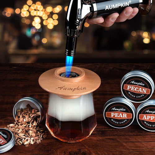 Kit ahumador de cóctel con antorcha - 6 sabores de virutas de madera - Bourbon, kit de infusión de ahumador de whisky, kit de ahumador de bebidas a la antigua, whisky bourbon de cumpleaños para hombres (sin butano)