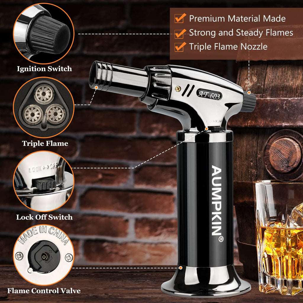 Kit ahumador de cóctel con antorcha - 6 sabores de virutas de madera - Bourbon, kit de infusión de ahumador de whisky, kit de ahumador de bebidas a la antigua, whisky bourbon de cumpleaños para hombres (sin butano)